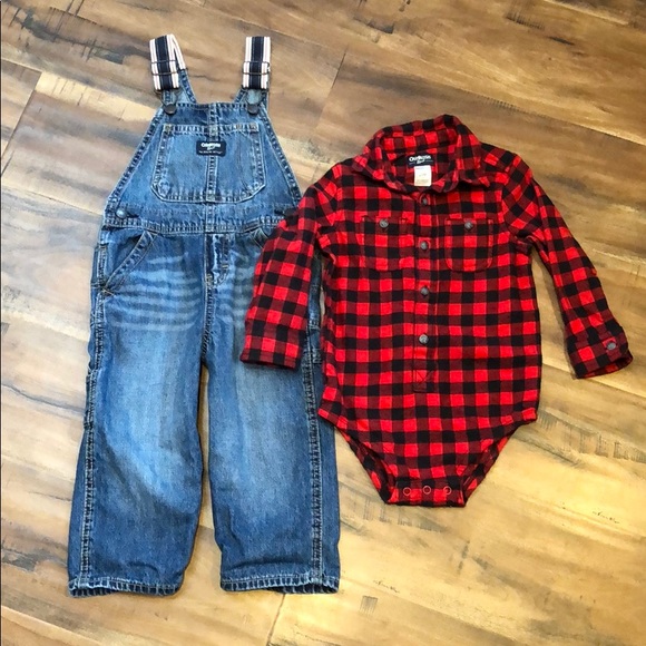 OshKosh B'gosh Other - Oshkosh overalls and buffalo plaid onesie 24 month